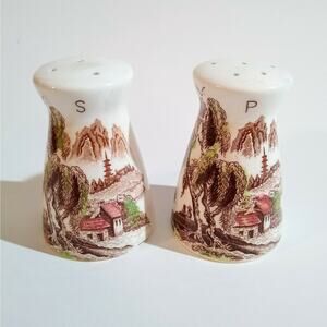 Nasco SAYONARA Salt & Pepper Shaker Vintage Village Boat Tree Japan